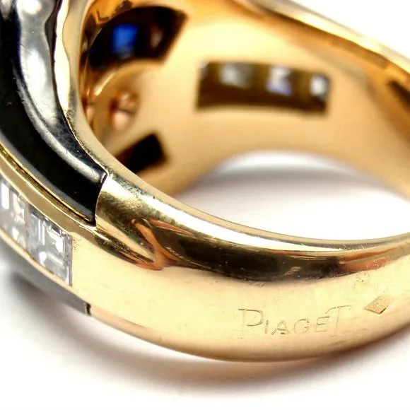 Piaget 18k Yellow Gold Diamond Invisible Set Sapphire Enamel Ring - Picture 6 of 9